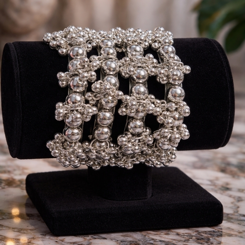 Silver Beaded Eye-Catching Statement Bangles | Bo… - image 1